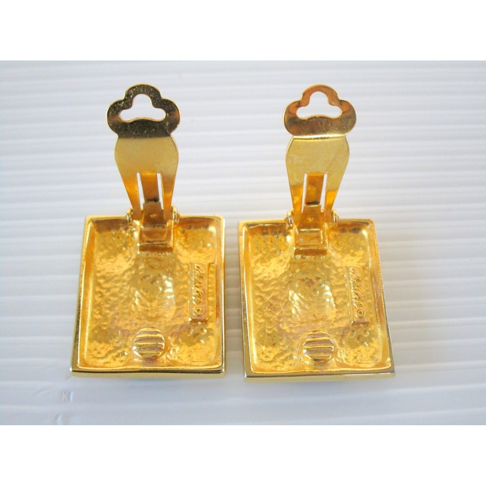 Alexis Kirk Vintage Gold Tone & Black Vintage Clip On Earrings Statement - Picture 4 of 5